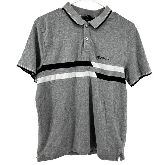 Ben Sherman Polo Shirt Striped Pullover Casual Golf Preppy Gray Black White M - Picture 1 of 4